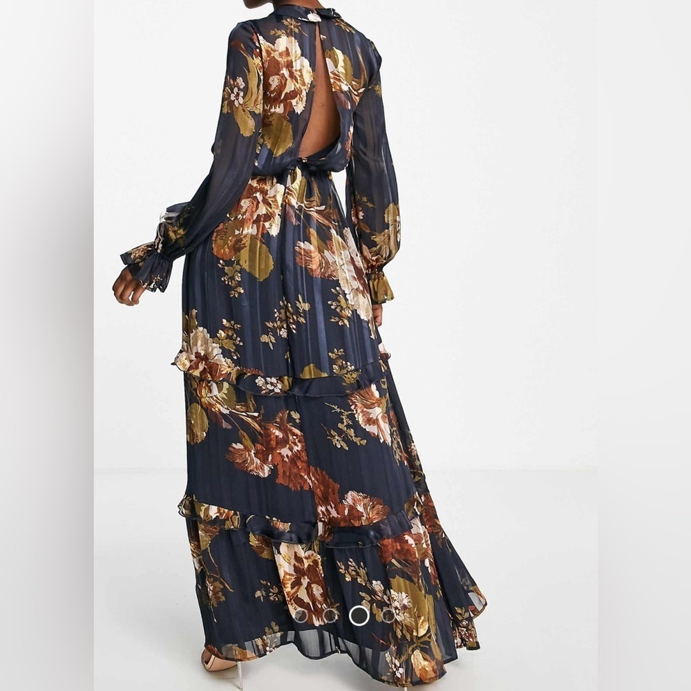 ASOS Design TALL Floral Tiered Brown Dress - Picture 3 of 10